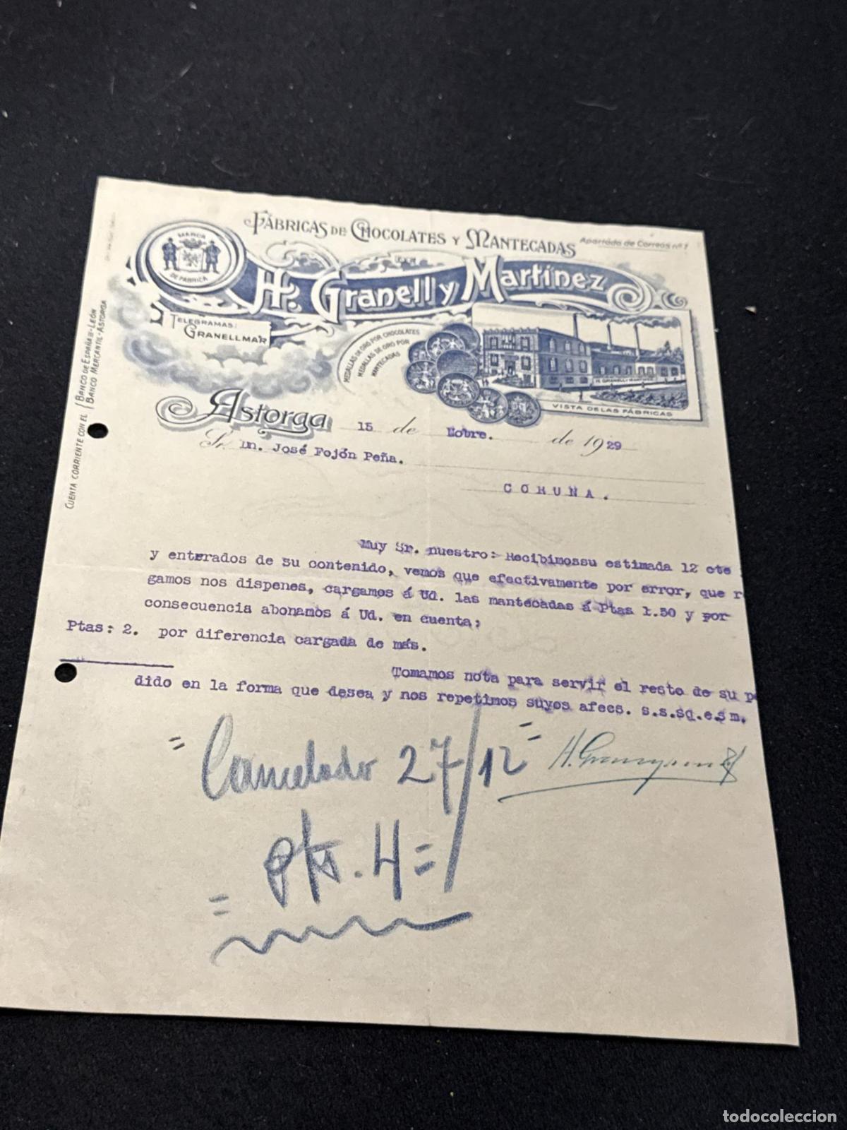 Livros em segunda m&atilde;o: Factura F&aacute;bricas de Chocolates y Mantecadas de H. Granell y Mart&iacute;nez. Astorga. Coru&ntilde;a. 1929 - VVAA