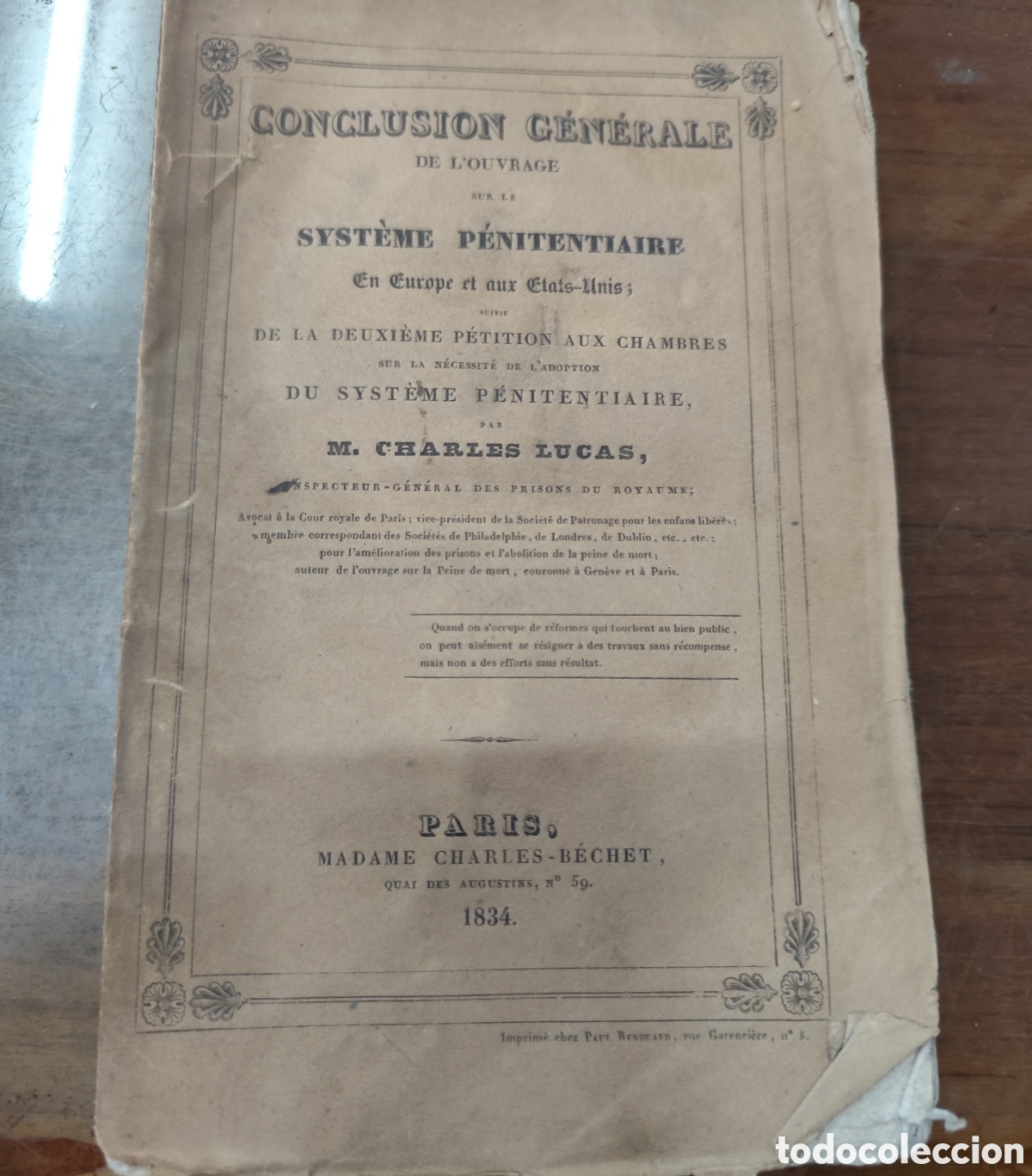 Libros: CONCLUSION GENERALE DE L OUVRAGE SUR LE SYSTEME PENITENTIAIRE EN EUROPE ET AUX ETATS UNIS. A&ntilde;o 1830