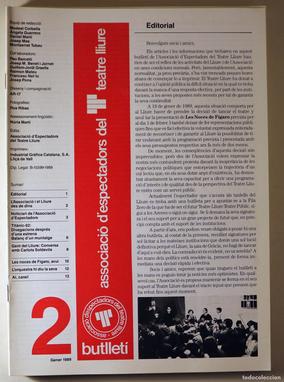 B&uuml;cher: (Nel&middot;lo, Francesc - Mateu, Raimond) - BUTLLET&Iacute; DE L'ASSOCIACI&Oacute; D'ESPECTADORS DEL TEATRE LLIURE N&ordm; 2