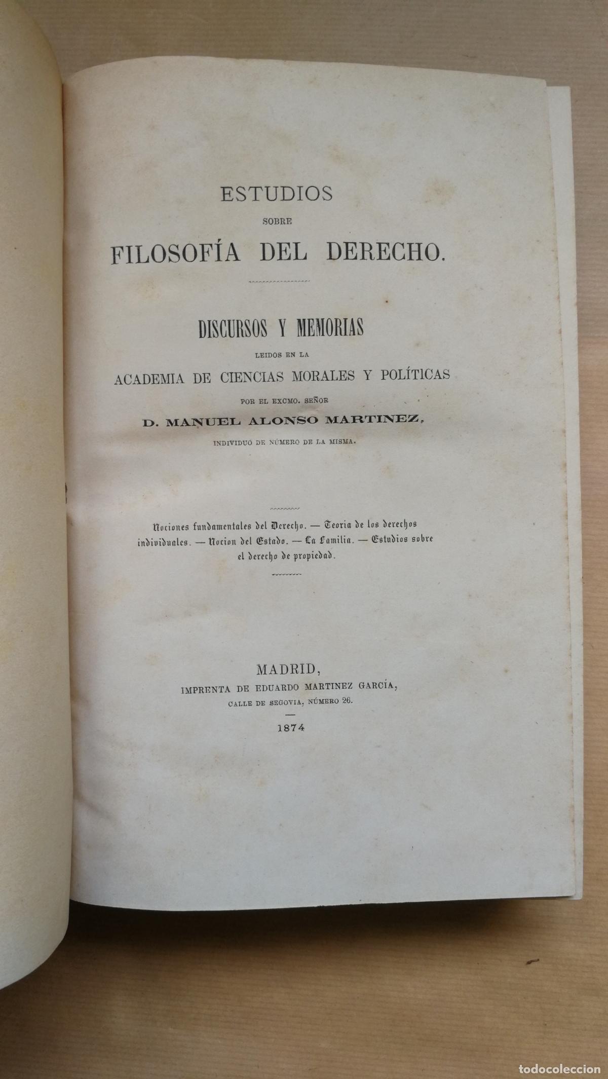 Libros: Estudios sobre filosof&iacute;a del derecho - &rdquo;Alonso Mart&iacute;nez, Manuel&rdquo;