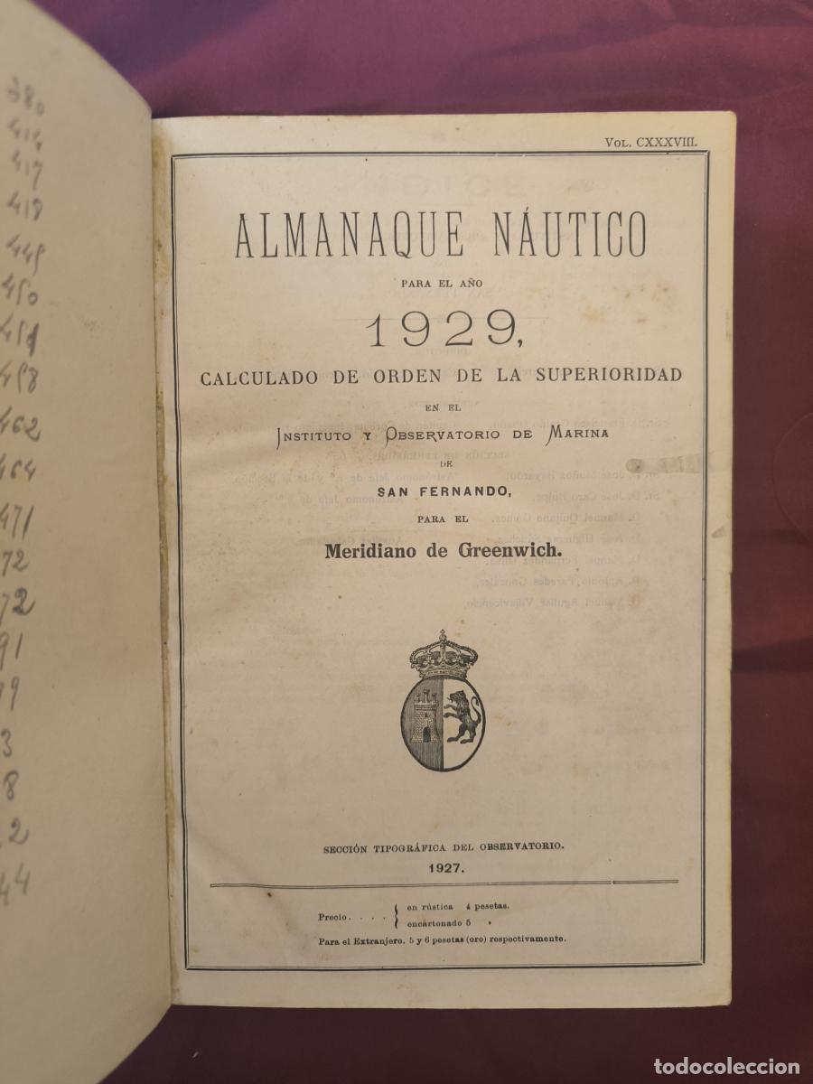 Libros: Almanaque N&aacute;utico para el a&ntilde;o 1929, calculado de orden de la Superioridad en el Real Instituto y Obs