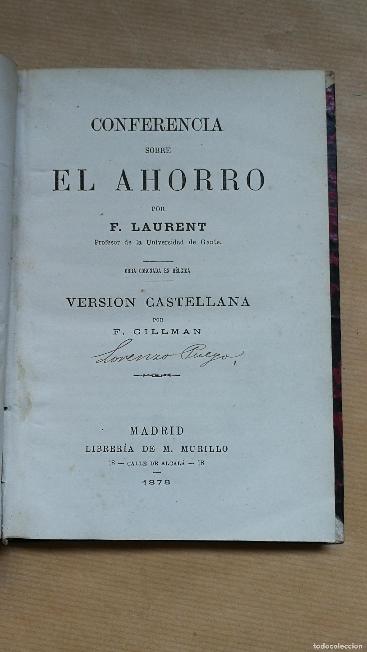 Libros: Conferencia sobre el ahorro. 1878. - Fran&ccedil;ois Laurent