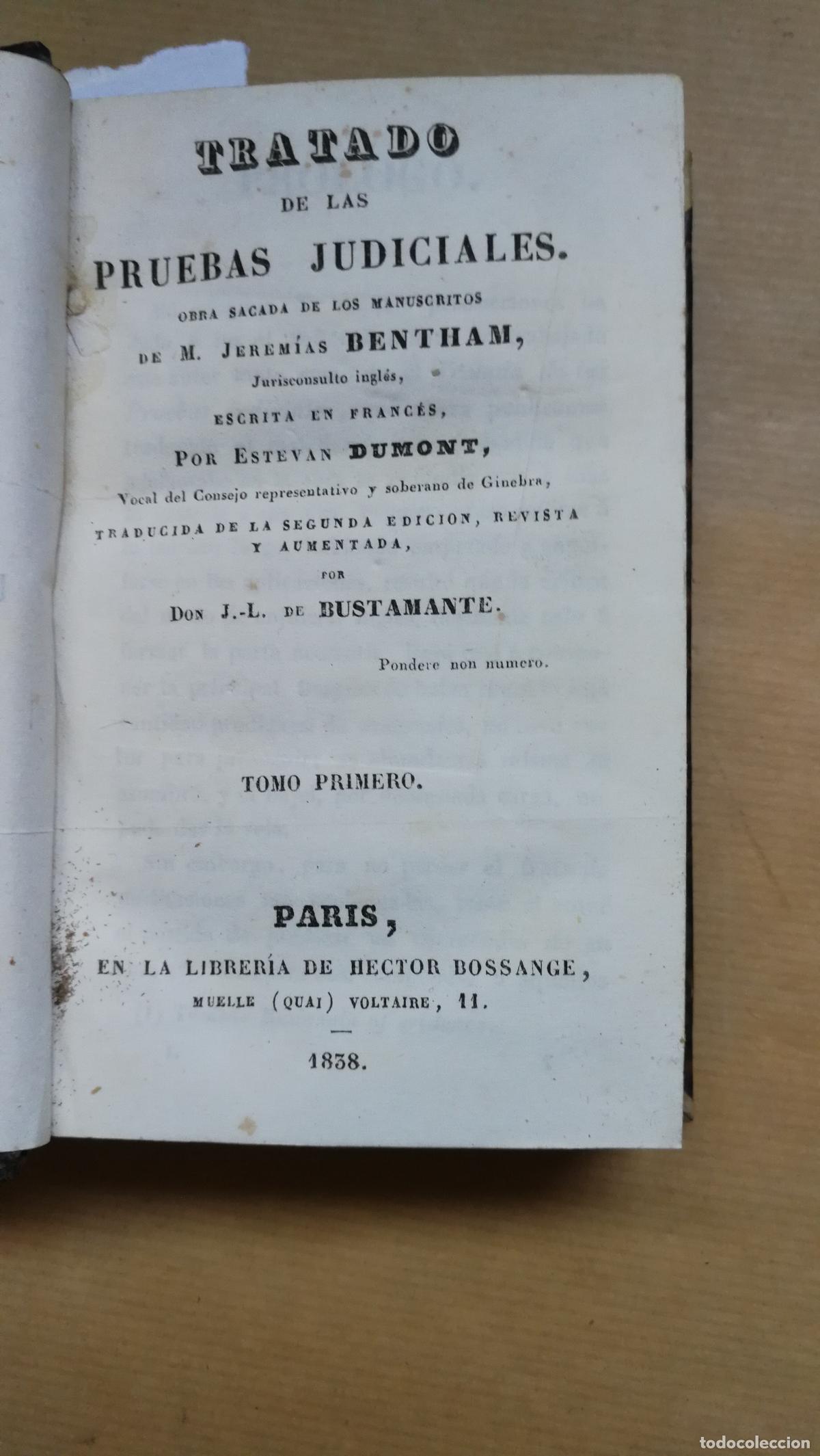 Libros: TRATADO DE LAS PRUEBAS JUDICIALES. Obra sacada de los manuscritos de M. Jerem&iacute;as Bentham. 4 Tomos en