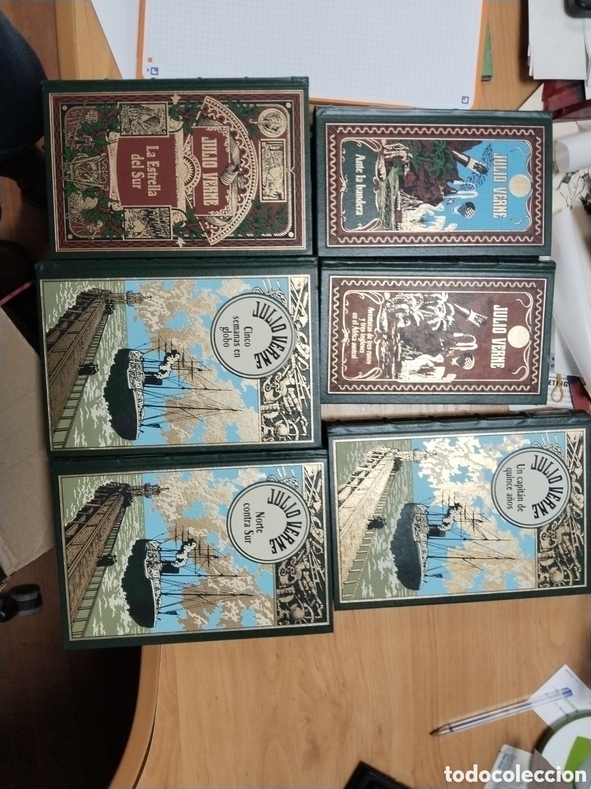 Libros: Lote de seis libros de Julio Verne pasta dura edici&oacute;n verde