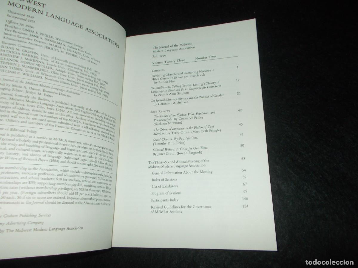 Libros: THE JOURNAL MIDWEST MODERN LANGUAGE ASSOCIATION. Vol 23-N&ordm; 2. Fall 1990. Libro en ingl&eacute;s - Foto 3