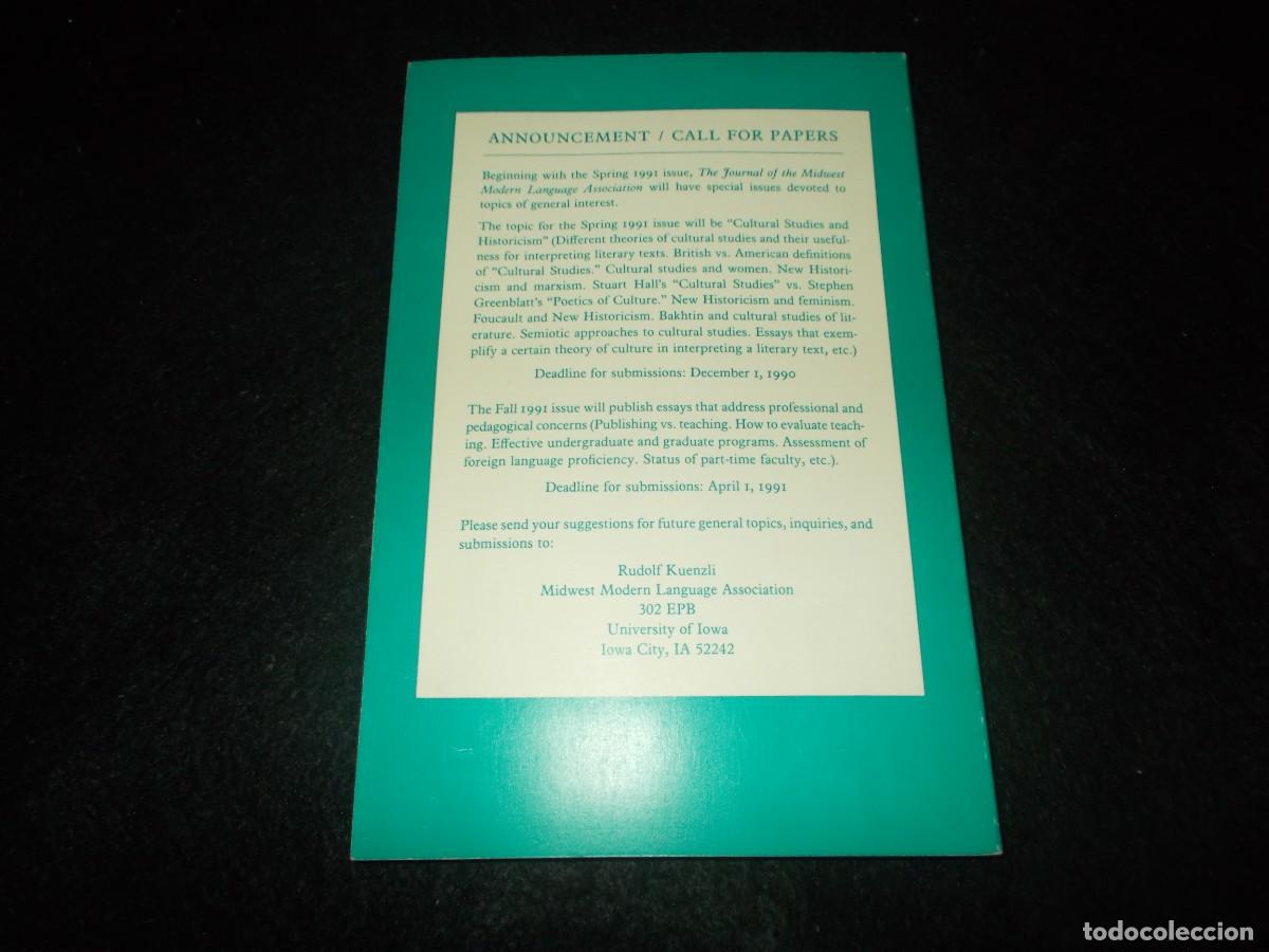 Libros: THE JOURNAL MIDWEST MODERN LANGUAGE ASSOCIATION. Vol 23-N&ordm; 2. Fall 1990. Libro en ingl&eacute;s - Foto 6