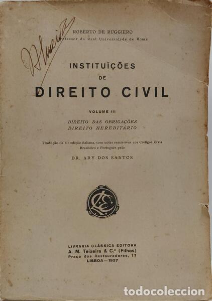 Libros: RUGGIERO. (Roberto de) - INSTITUI&Ccedil;&Otilde;ES DE DIREITO CIVIL, VOLUME III.
