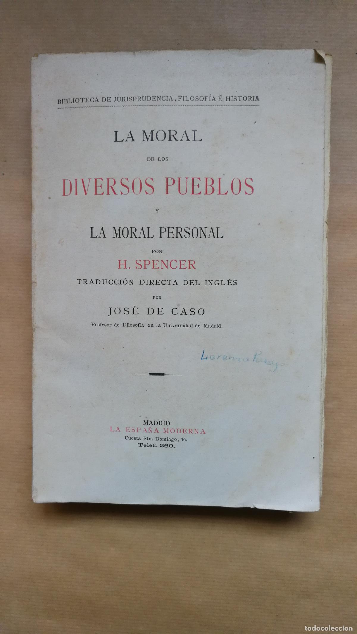 Libros: La moral de los diversos pueblos y la moral personal - H. Spencer