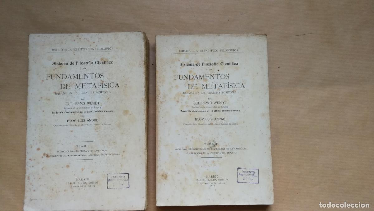 Livres: SISTEMA DE FILOSOFIA CIENTIFICA O SEA FUNDAMENTOS DE METAFISICA. 2 tomos. - &rdquo;WUNDT, Wilhelm&rdquo;