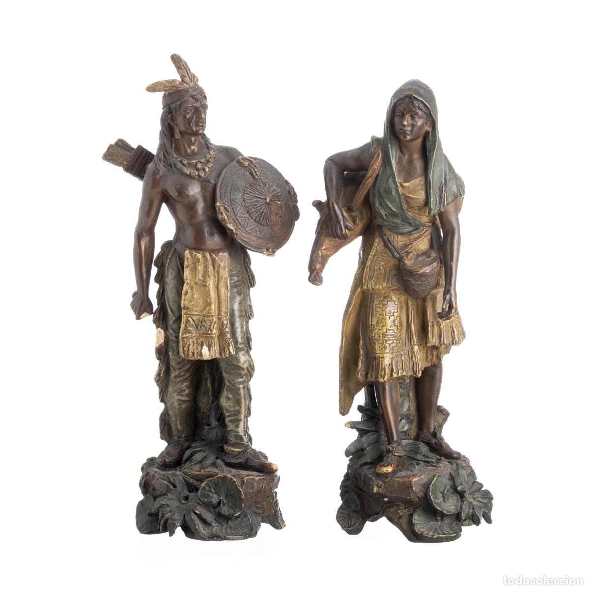 Libros: Escultura - Hombre y mujer indios - Siglo XIX - Foto 1