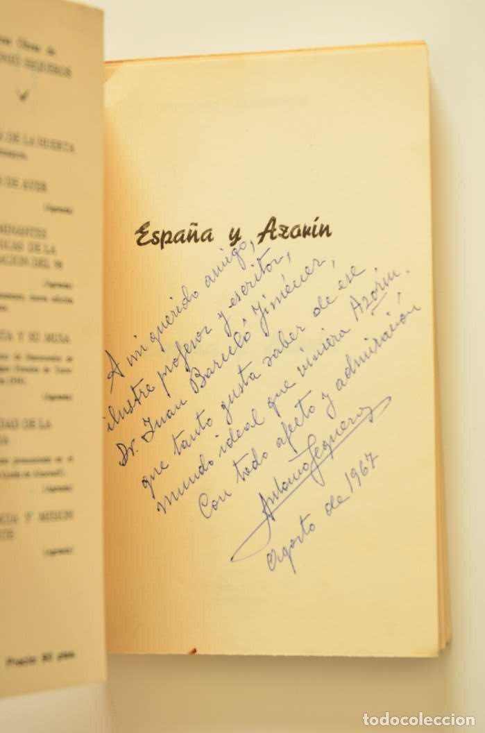 Libros: Espa&ntilde;a y Azor&iacute;n - SEQUEROS, AntonioDedicatoria aut&oacute;grafa del autor - Foto 2