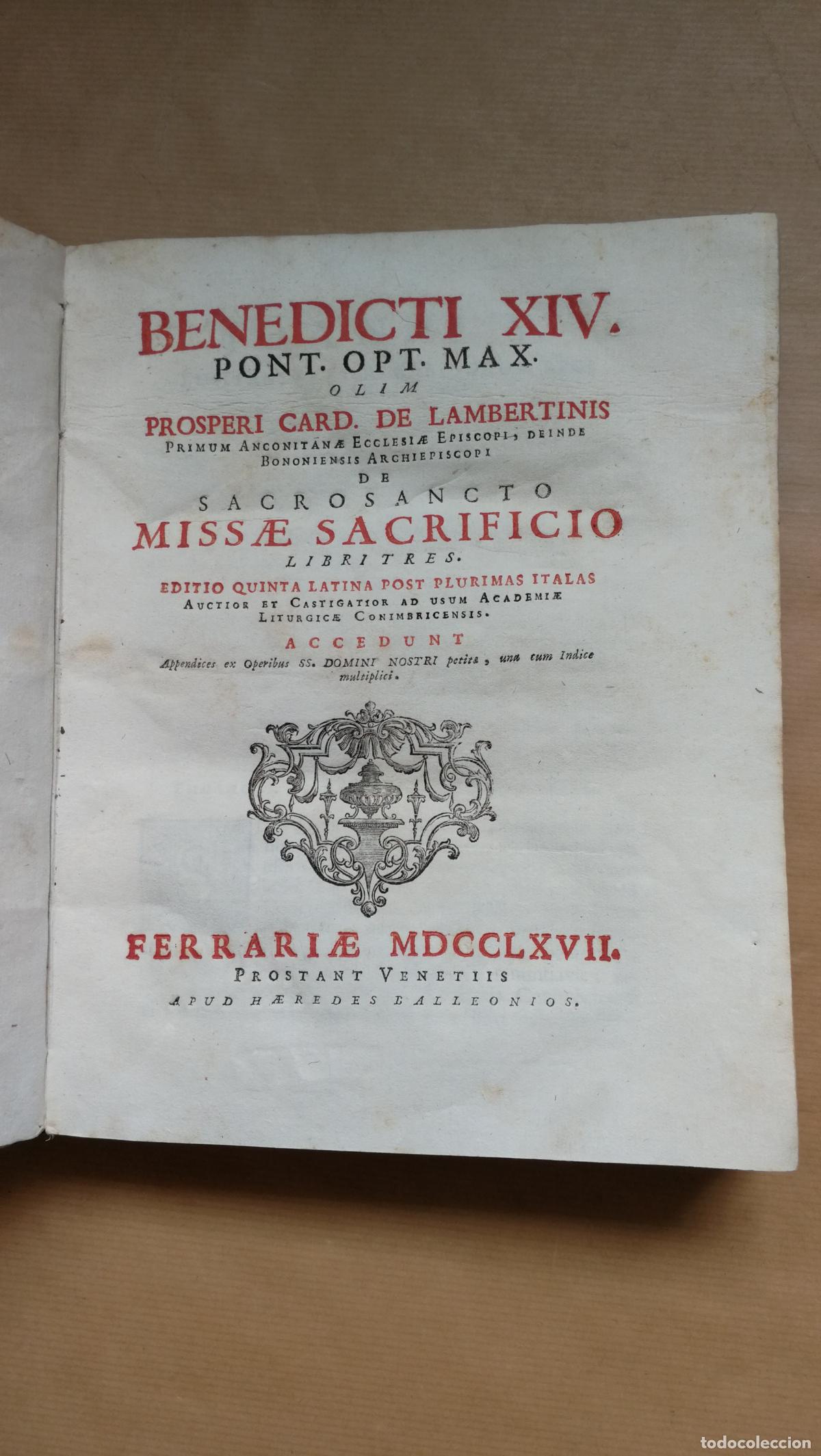 Libros: De Sacrosancto Missae Sacrificio Libri Tres - Papa Benedicto XIV (Prospero Lambertini)