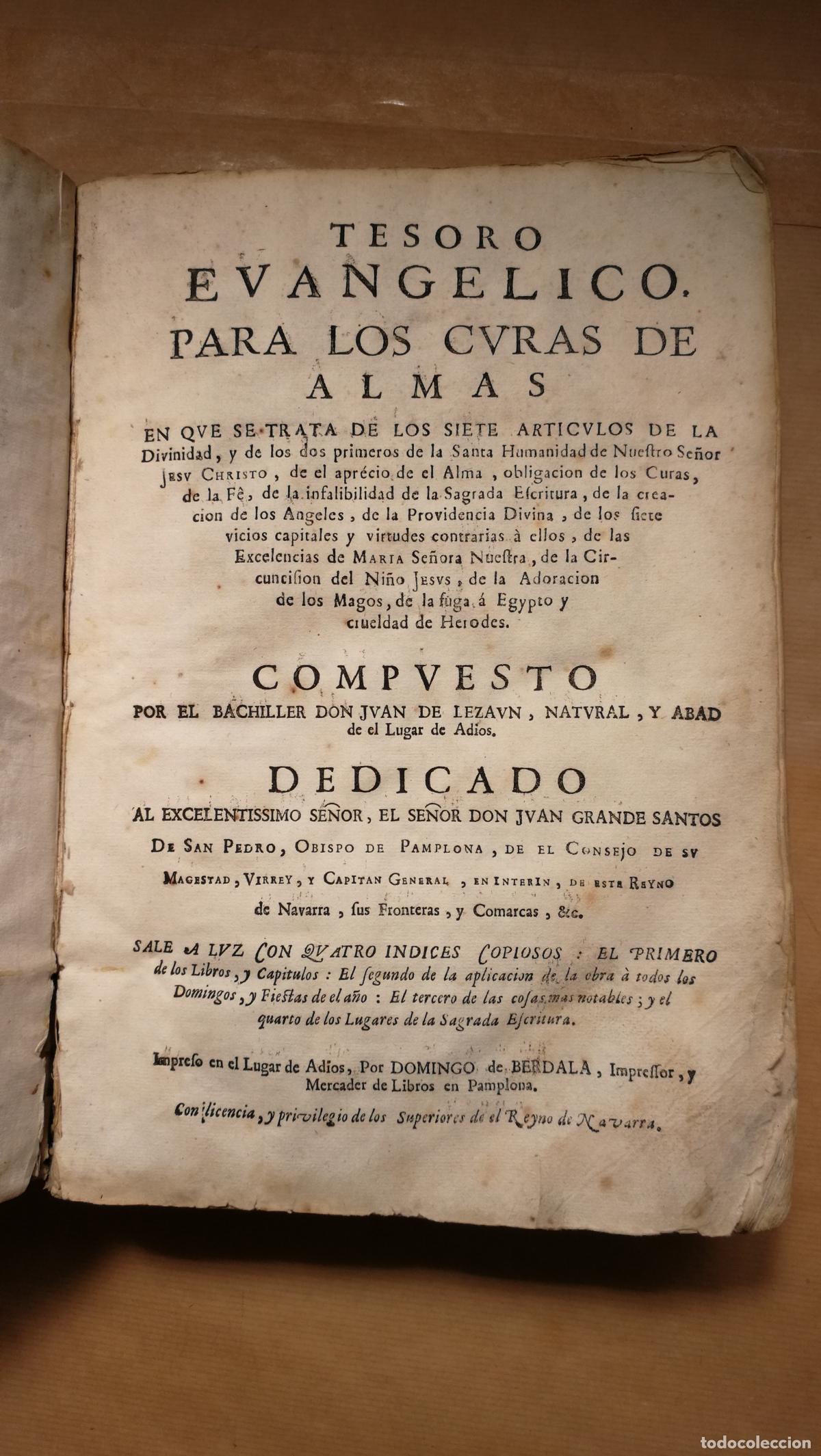 Libros: Tesoro evang&eacute;lico para los curas de almas en que se trata de los siete art&iacute;culos de la divinidad...