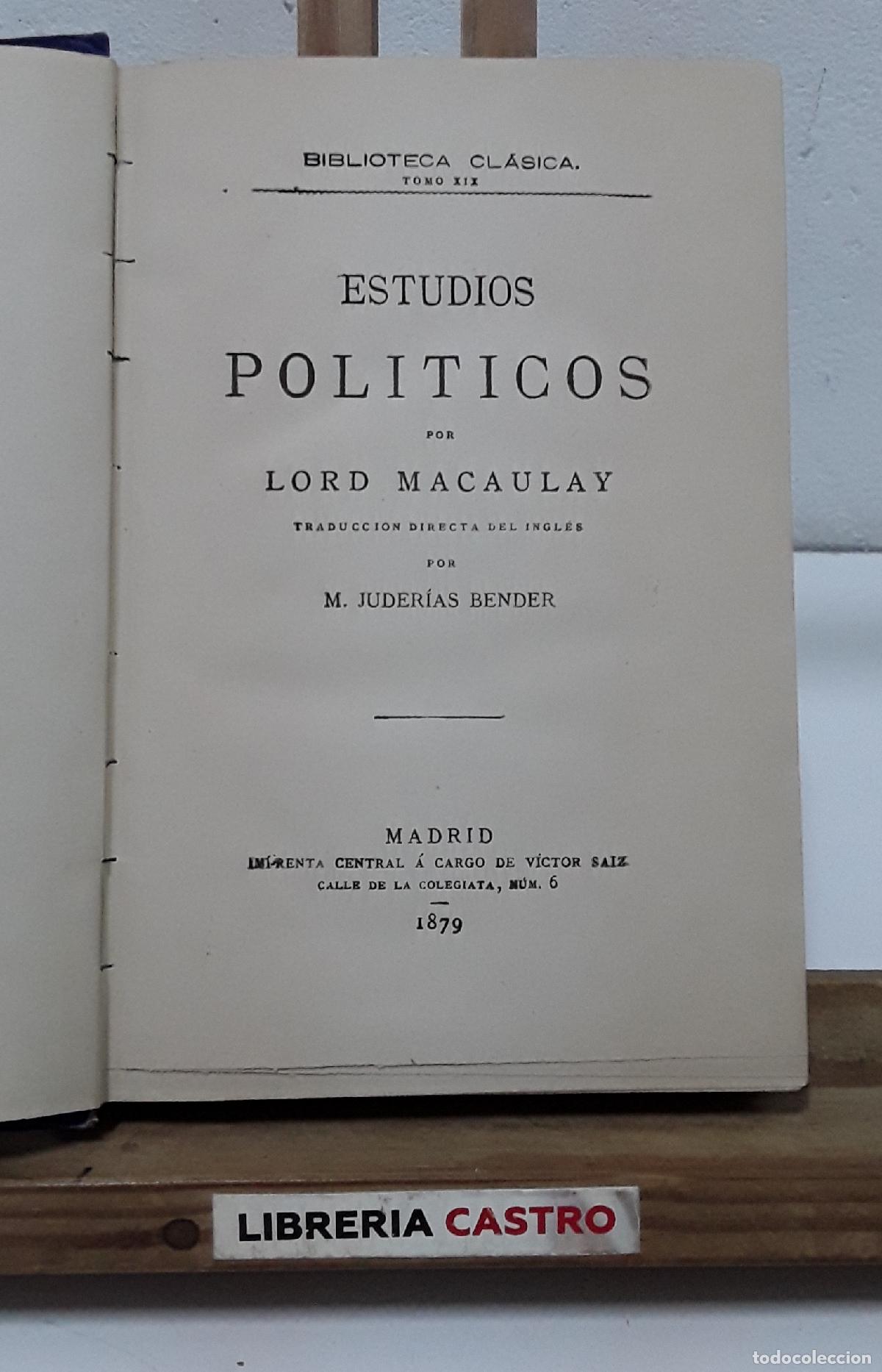 Libros: Estudios pol&iacute;ticos. Lord Macaulay - Lord Macaulay. - Foto 1