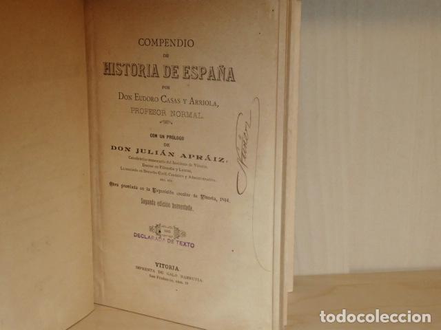 B&uuml;cher: COMPENDIO DE HISTORIA DE ESPA&Ntilde;A - Casas y Arriola, Eudoro - Pr&oacute;logo de don Juli&aacute;n Apr&aacute;iz