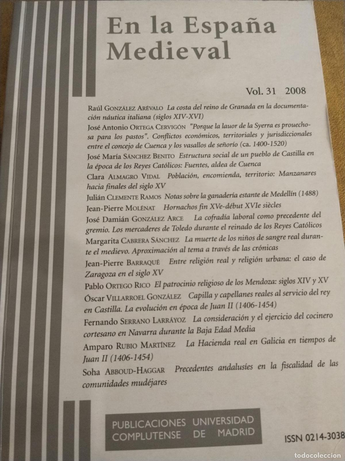 Libros: En la Espa&ntilde;a Medieval. Vol. 31 (2008) - ; Universidad Complutense de Madrid