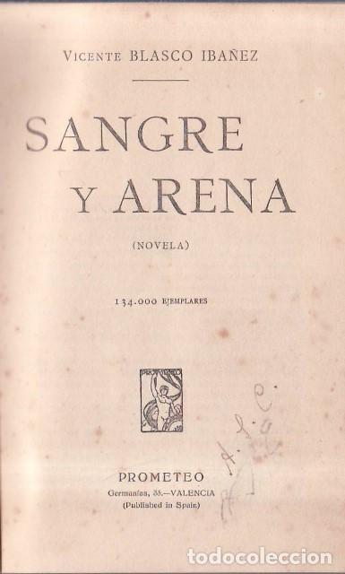 Libros: BLASCO IBA&Ntilde;EZ, Vicente.- - Sangre y arena. Novela.