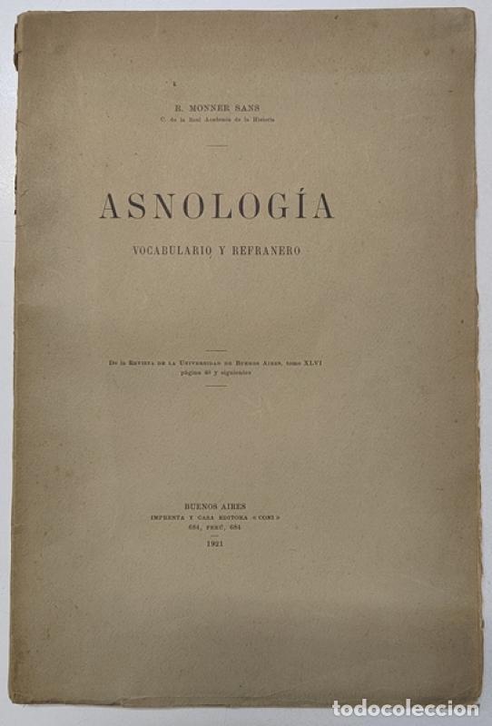 Libros: Asnolog&iacute;a. Vocabulario y refranero - R. Monner Sans
