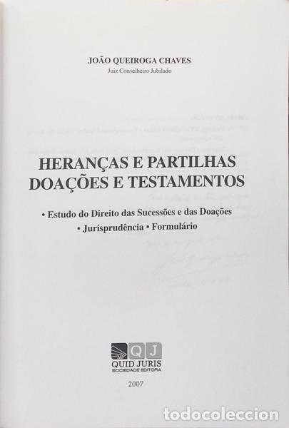 Libros: QUEIROGA CHAVES. (Jo&atilde;o) - HERAN&Ccedil;AS E PARTILHAS, DOA&Ccedil;&Otilde;ES E TESTAMENTOS. - Foto 2