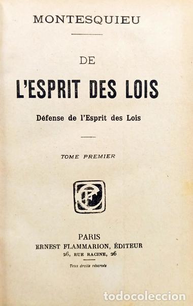 Libros: MONTESQUIEU. (Charles-Louis de Secondat, bar&atilde;o de La Br&egrave;de e de) - DE L'ESPRIT DES LOIS: D&Eacute;FENSE DE
