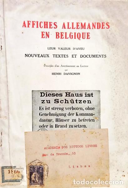 Libros: DAVIGNON. (Henri) - AFFICHES ALLEMANDES EN BELGIQUE, LEUR VALEUR D'AVEU NOUVEAUX TEXTES ET DOCUMENTS
