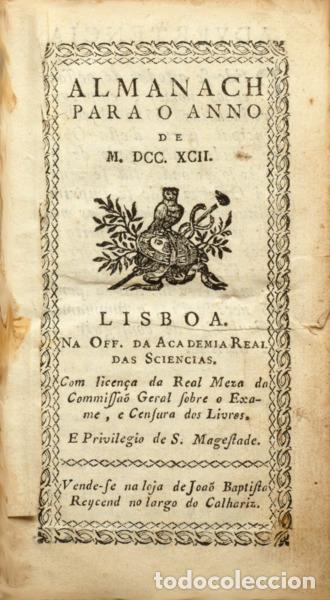 Libros: ALMANACH PARA O ANNO DE M. DCC. XCII [1792]. - Foto 1