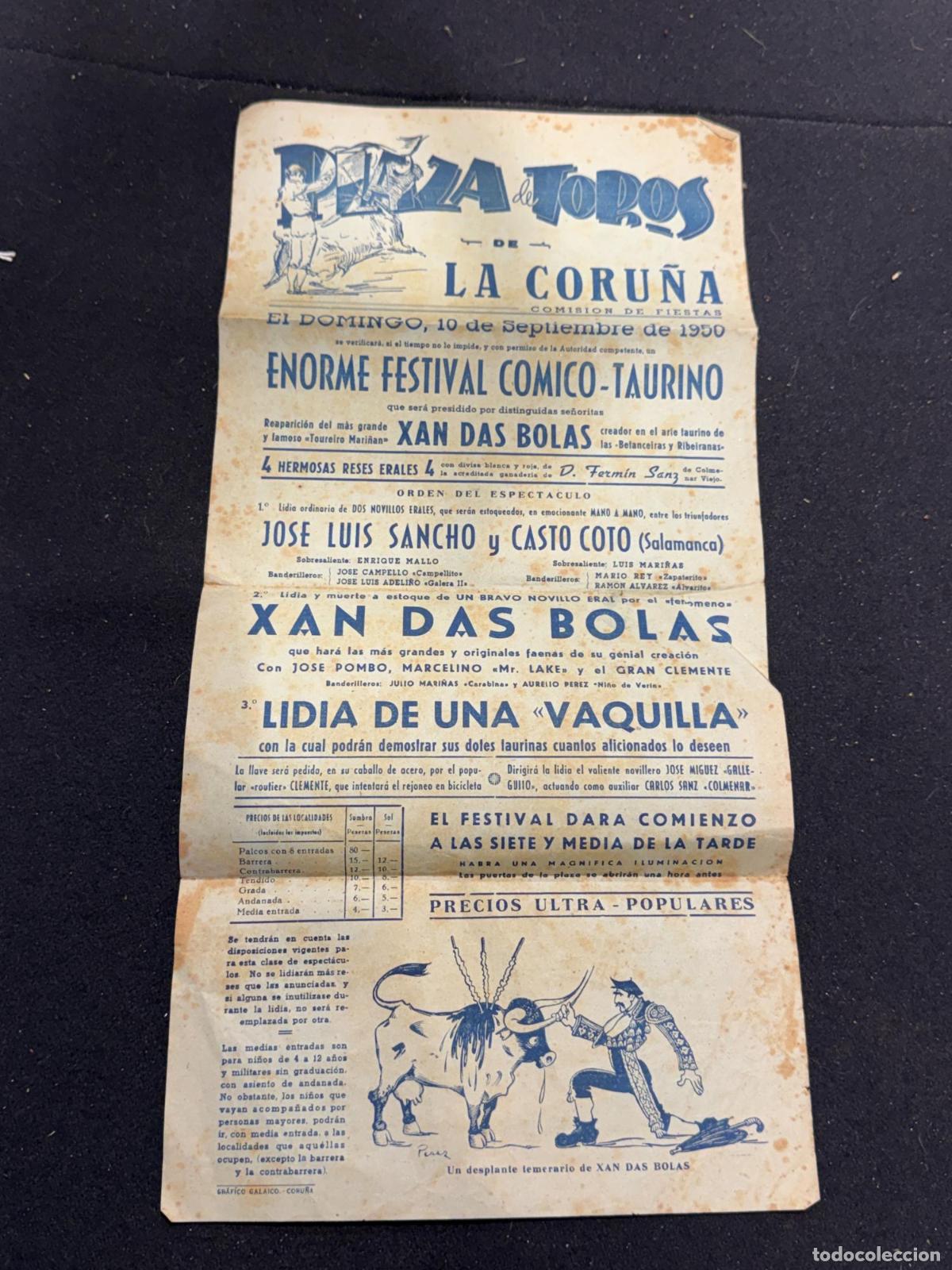 Libros: Cartel original Plaza de Toros de La Coru&ntilde;a 1950- Xan das Bolas-Festival c&oacute;mico taurino-Fiestas de L