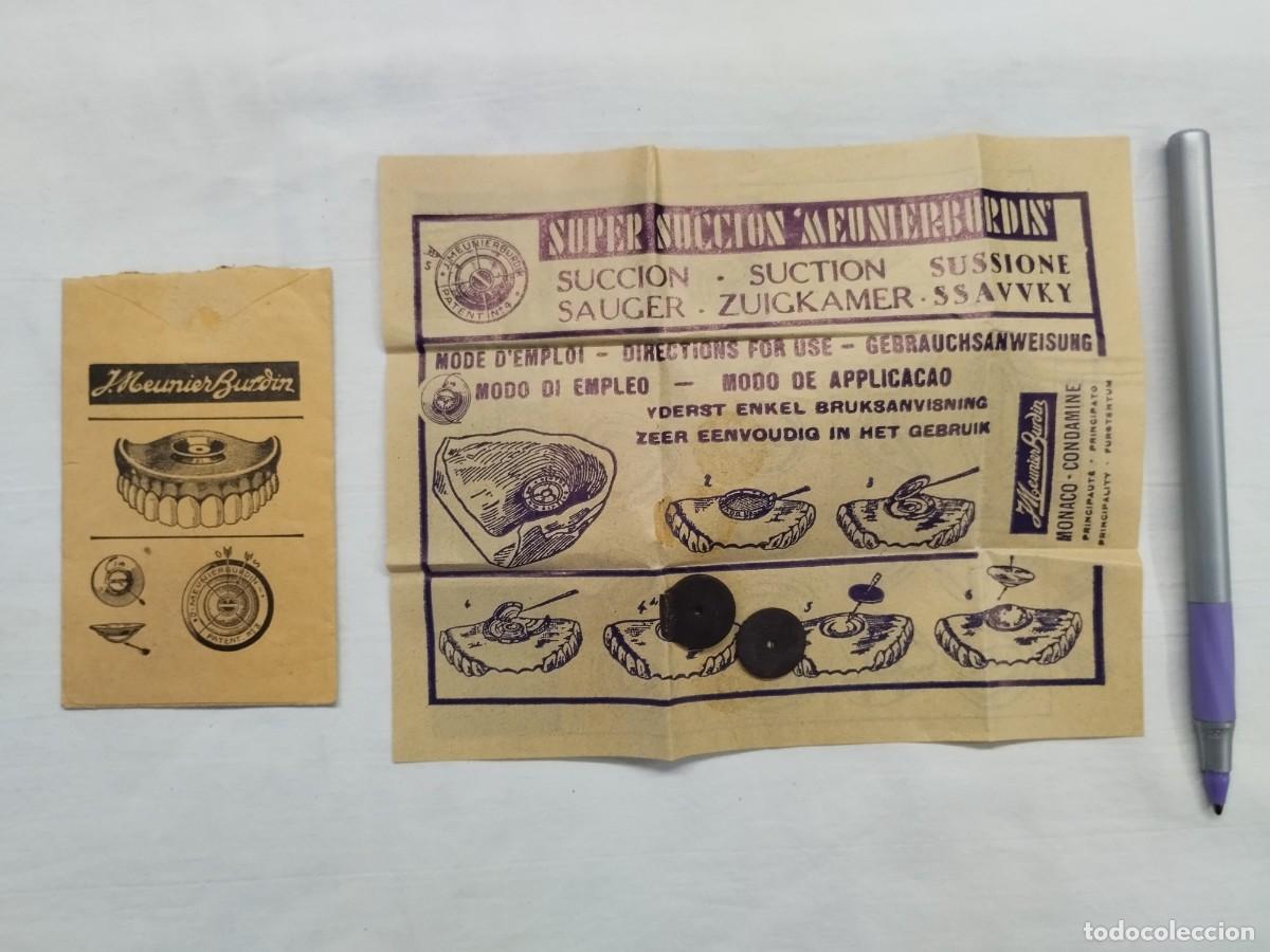 Libros: ANTIGUO KIT VENTOSAS SUCCI&Oacute;N DENTADURA MEUNIER BURDIN (M&Oacute;NACO). Sobreprospecto y dos gomas. - Sin au