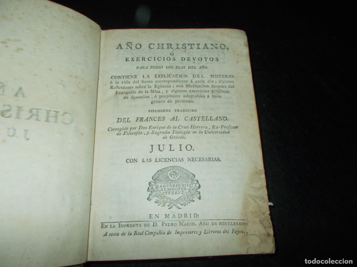 B&uuml;cher: A&Ntilde;O CHRISTIANO Cristiano JULIO. Ejercicios Devotos. 1789. Libro Antiguo. Ver y leer
