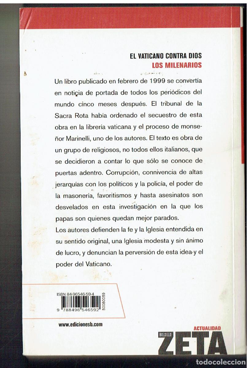 Libros: EL VATICANO CONTRA DIOS. LOS MILENARIOS. EDICIONES B,, 2005. (ST/PR4) - Foto 2