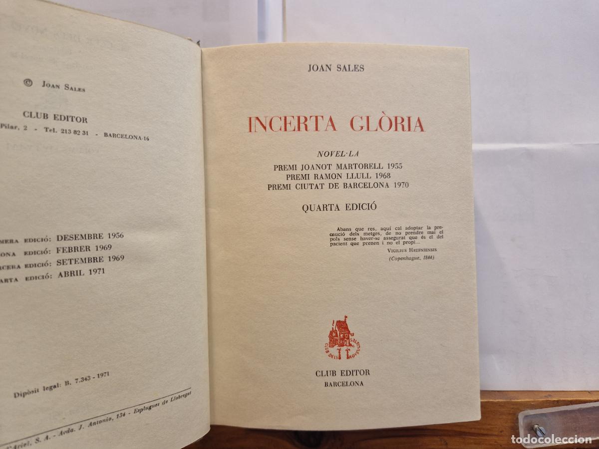 Libros: JOAN SALES. INCERTA GLORIA. PREMI JOANOT MARTORELL 1955
