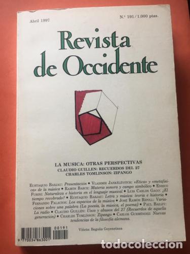 Libros: REVISTA DE OCCIDENTE, NUMERO 191 - La M&uacute;sica: otras perspectivas. Claudio Guill&eacute;n: Recuerdos del 27.