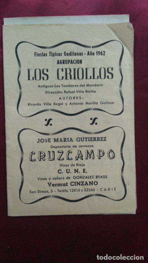 Libros: Carnavales de C&aacute;diz. Los criollos 1962 1962 -