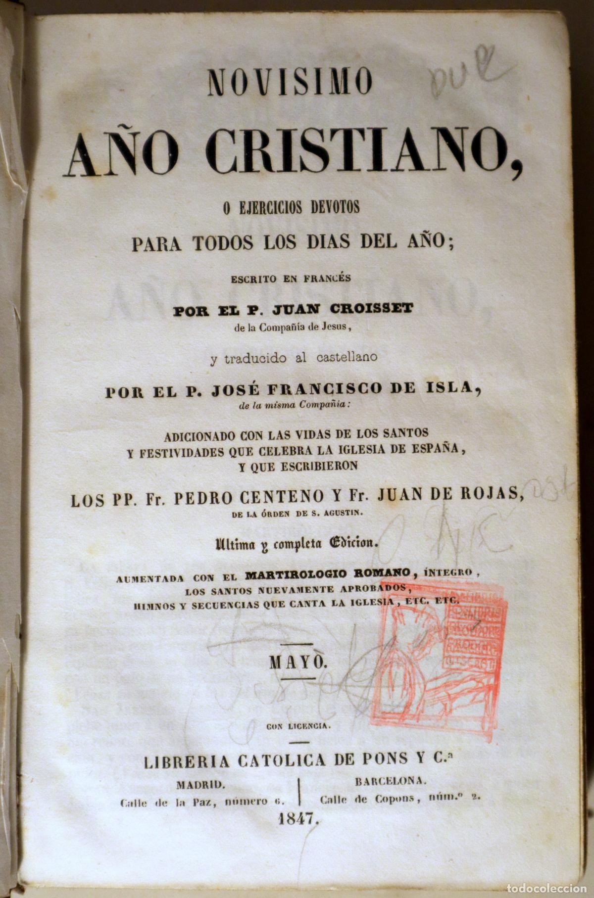 Livros em segunda m&atilde;o: CROISSET, P. Juan - NOVISIMO A&Ntilde;O CRISTIANO, o ejercicios devotos para todos los dias del a&ntilde;o. Mayo -