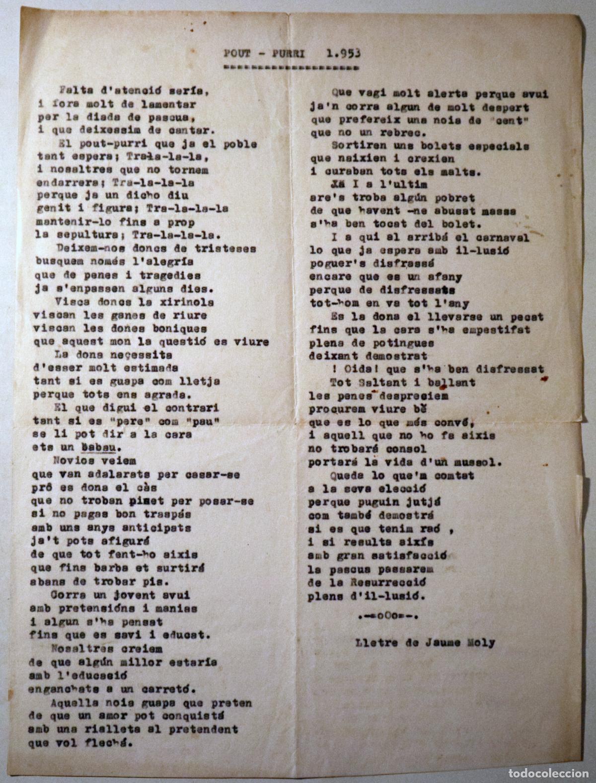 B&uuml;cher: MOLY, Jaume - POUT-PURRI 1953 - Mecanoscrit - Mollet del Vall&egrave;s 1953
