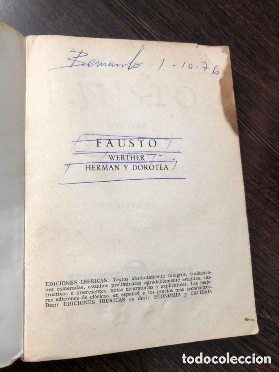 Libros: GOETHE FAUSTO WERTHER HERNAN Y DOROTEA - Foto 4
