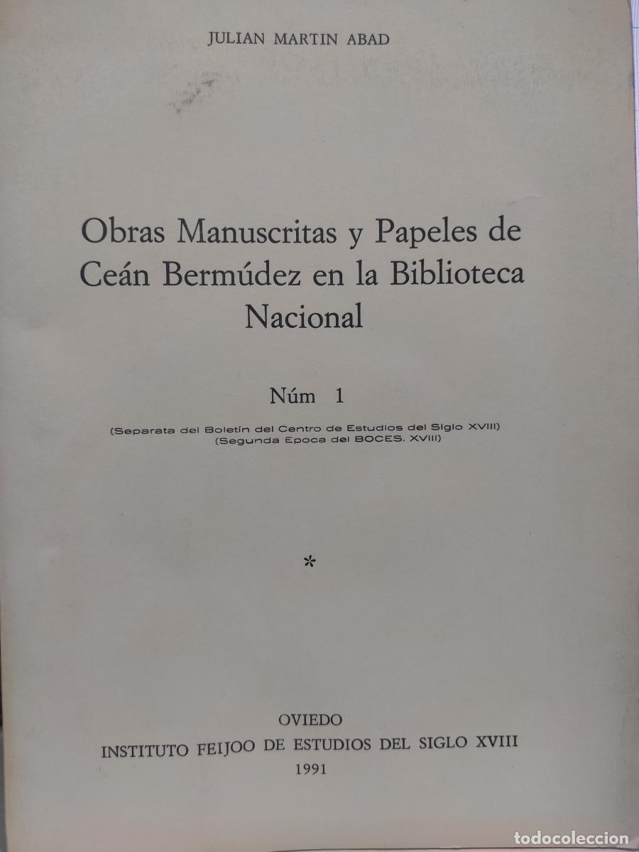 Libros: OBRAS MANUSCRITAS Y PAPELES DE CE&Aacute;N BERM&Uacute;DEZ EN LA BIBLIOTECA NACIONAL. N&uacute;m 1 (Separata del Bolet&iacute;n
