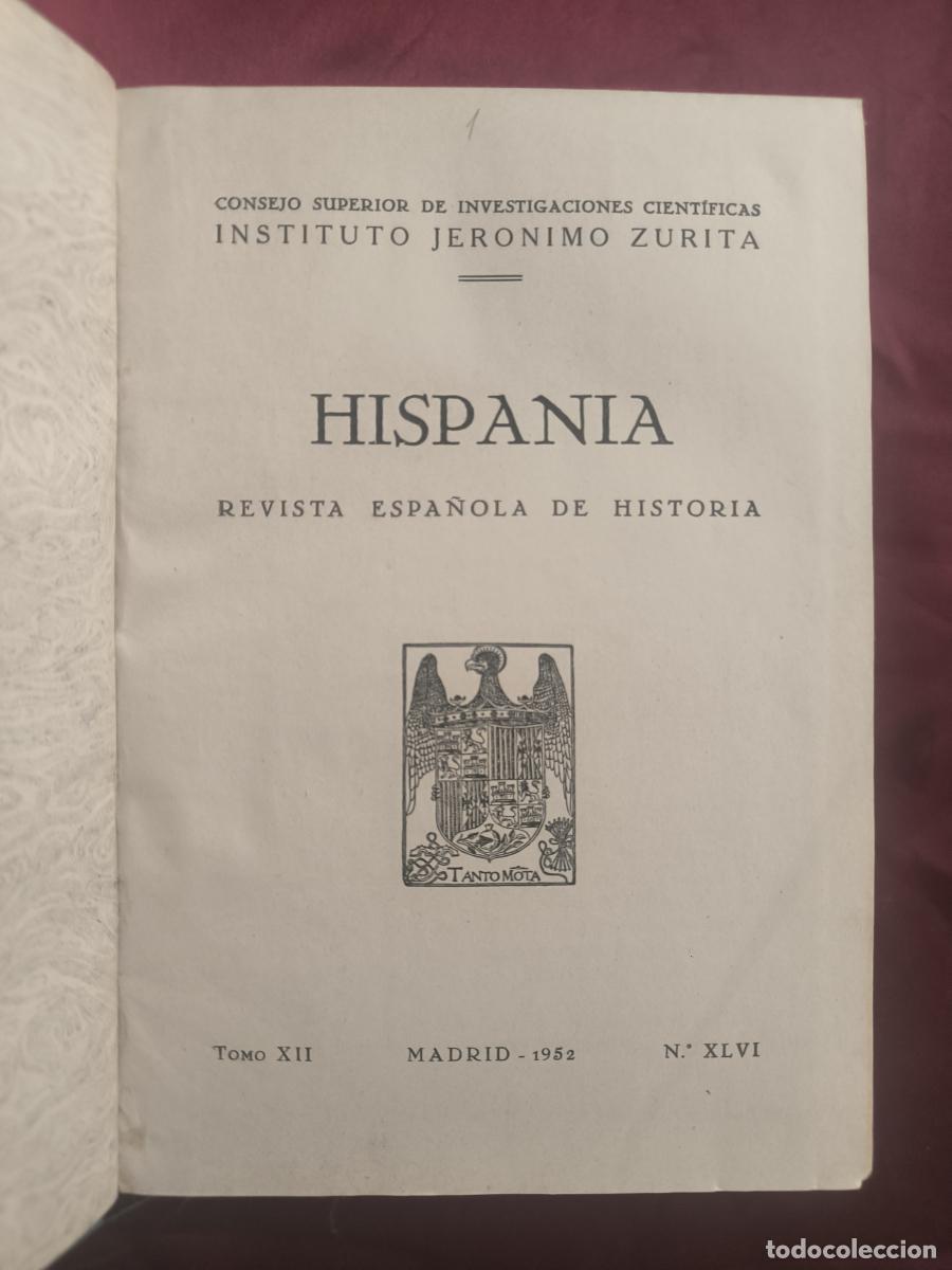 Libros: Hispania. Revista Espa&ntilde;ola de Historia. Tomo XII. N&ordm; XLVI - VVAA