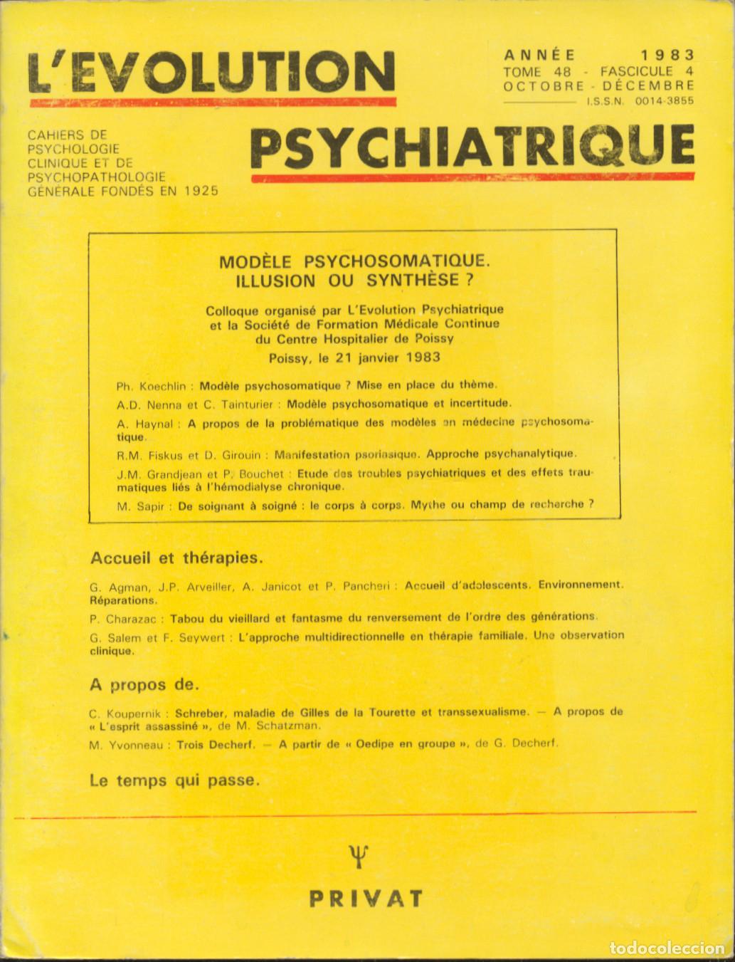 Libros: L'EVOLUTION PSYCHIATRIQUE 1983. TOME 48. FASCICULE 4. OCTOBRE-D&Eacute;CEMBRE - VV. AA.