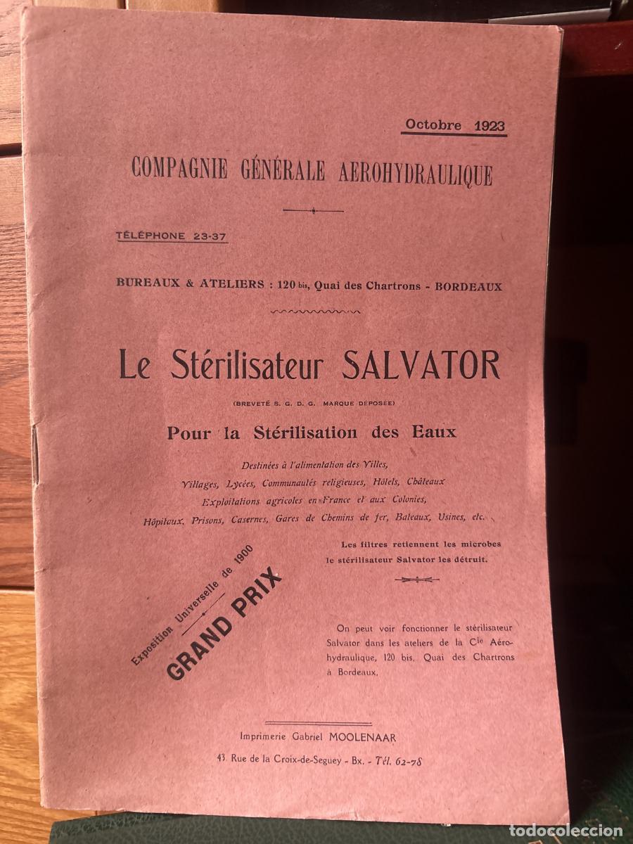 books: COMPAGNE G&Eacute;N&Eacute;RALE AEROHYDRAULIQUE. OCTUBRE 1923. LE ST&Eacute;RILISATEUR SALVATOR POUR LA ST&Eacute;RILIATION DES