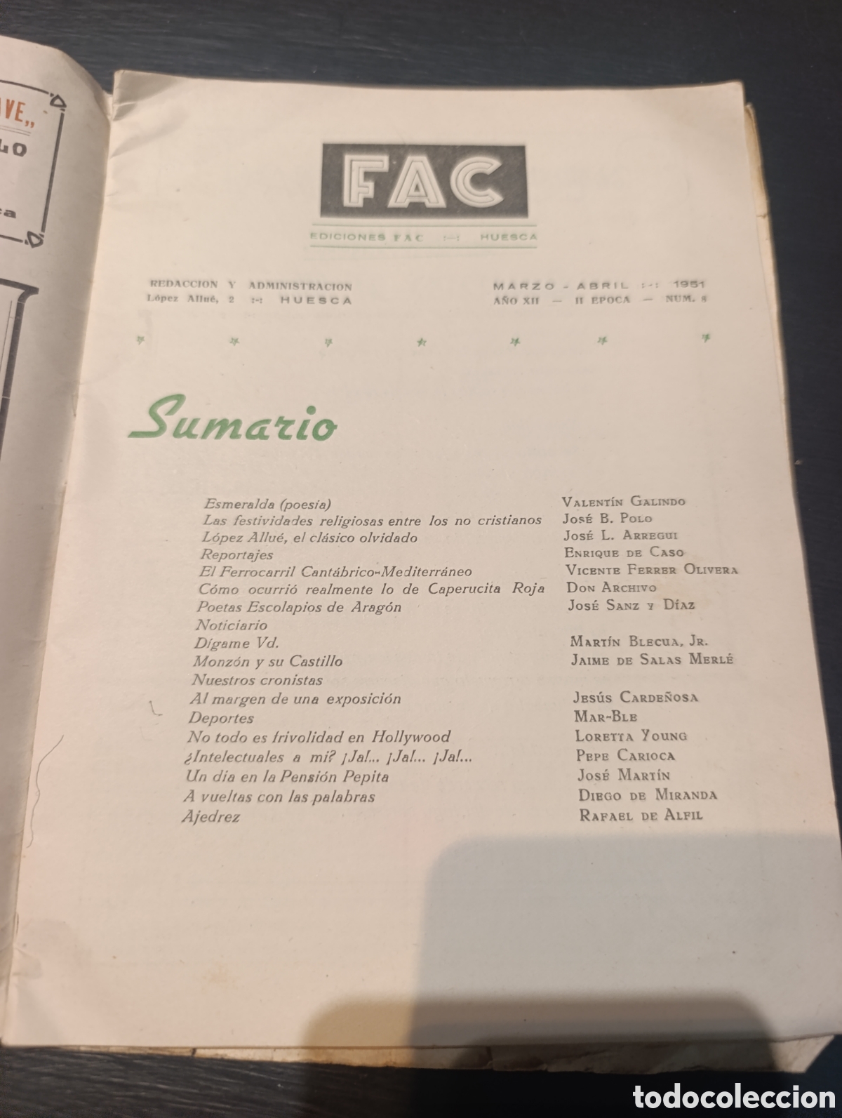 Libros: Revista FAC. Huesca 1951.num 8