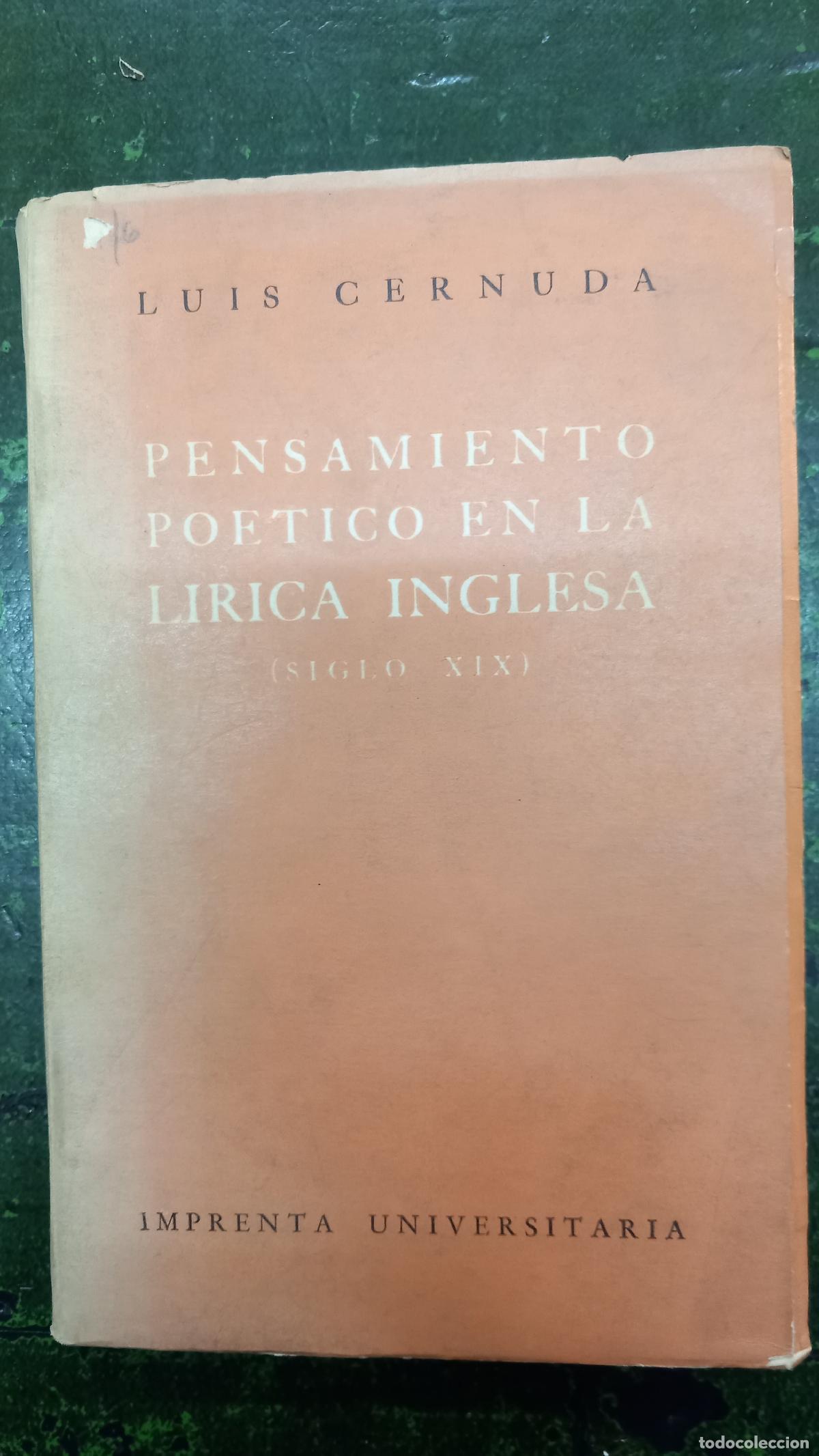 Libros: PENSAMIENTO POETICO EN LA LIRICA INGLESA - CERNUDA , LUIS