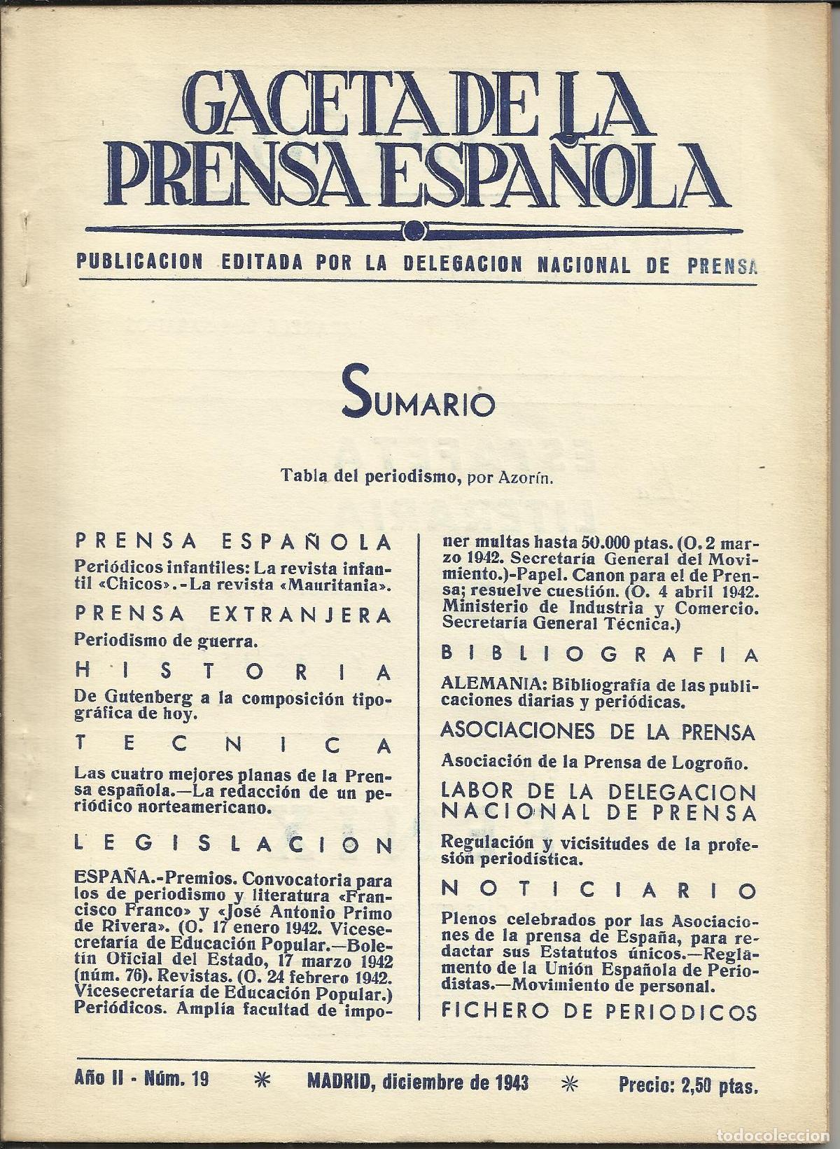 Libri di seconda mano: GACETA DE LA PRENSA ESPA&Ntilde;OLA - AZORIN