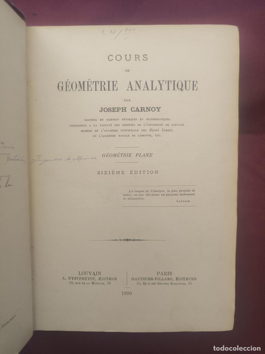 Libros: Cours de g&eacute;om&eacute;trie analytique - Joseph Antoine Carnoy