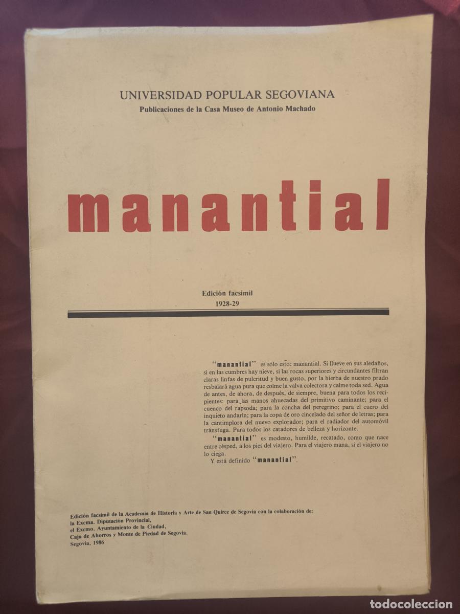 Libros: Manantial (1928-1929). Revista Literaria. Edici&oacute;n Facs&iacute;mil. -