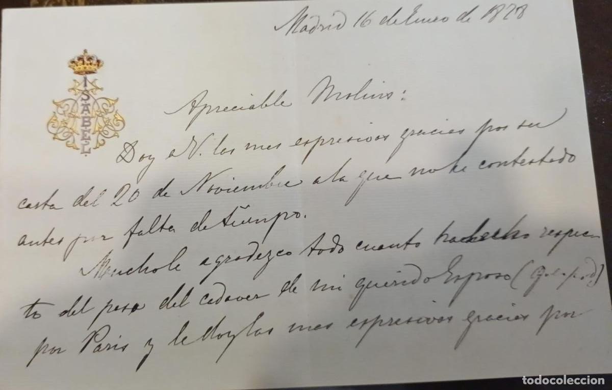 Libros: (Manuscrito) Carta de la Infanta Isabel al Marqu&eacute;s de Molins agradeci&eacute;ndole sus gestiones respecto a