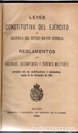 Livros em segunda m&atilde;o: Leyes constitutiva del ej&eacute;rcito y org&aacute;nica del estado mayor general. Reglamentos de ascensos, recomp