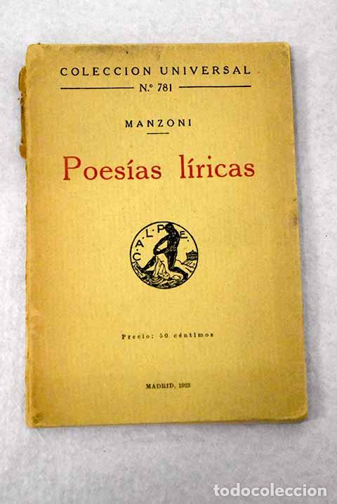Libros: Poesias l&iacute;ricas: Manzoni, Alessandro.- Manzoni, Alessandro