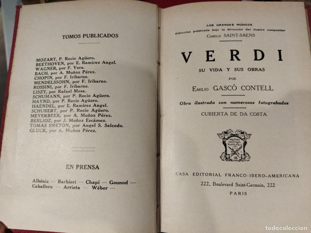 Livres: VERDI. SU VIDA Y SUS OBRAS. - GASC&Oacute; CONTELL , EMILIO