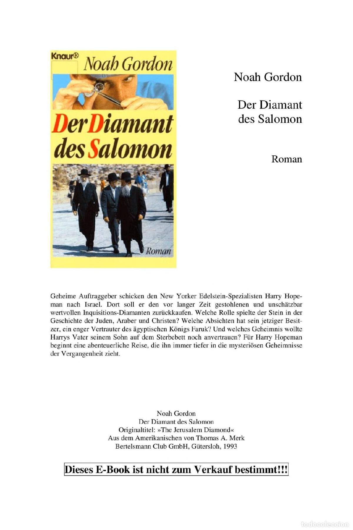Libri di seconda mano: DER DIAMANT DES SALOMON. ROMAN [PERFECT PAPERBACK] GORDON NOAH UND THOMAS A MERK -
